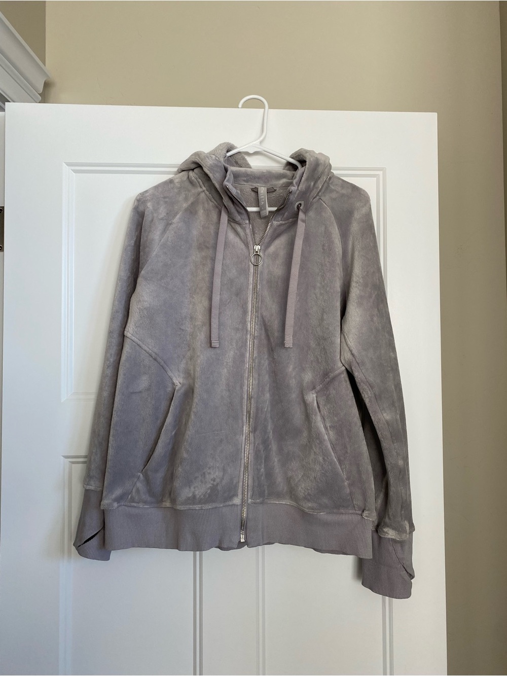 Athleta Light Gray Velour Hooded Zip Jacket